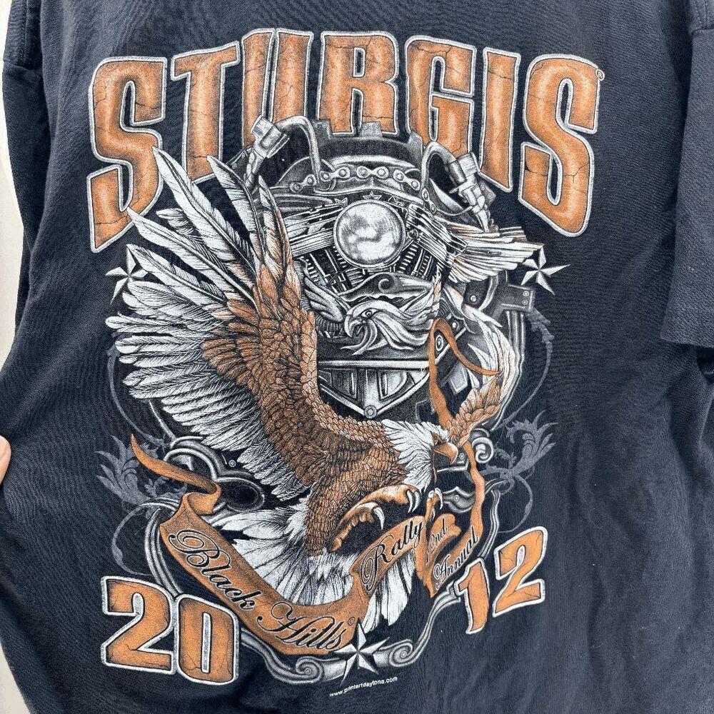 Sturgis Black HIlls Rally 2012 Eagle Engine Mens Size XL Black Shirt EUC